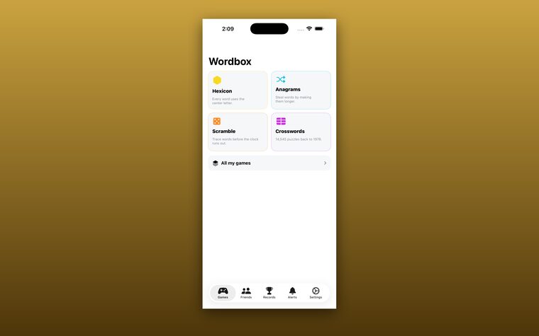 Wordbox running on an iPhone